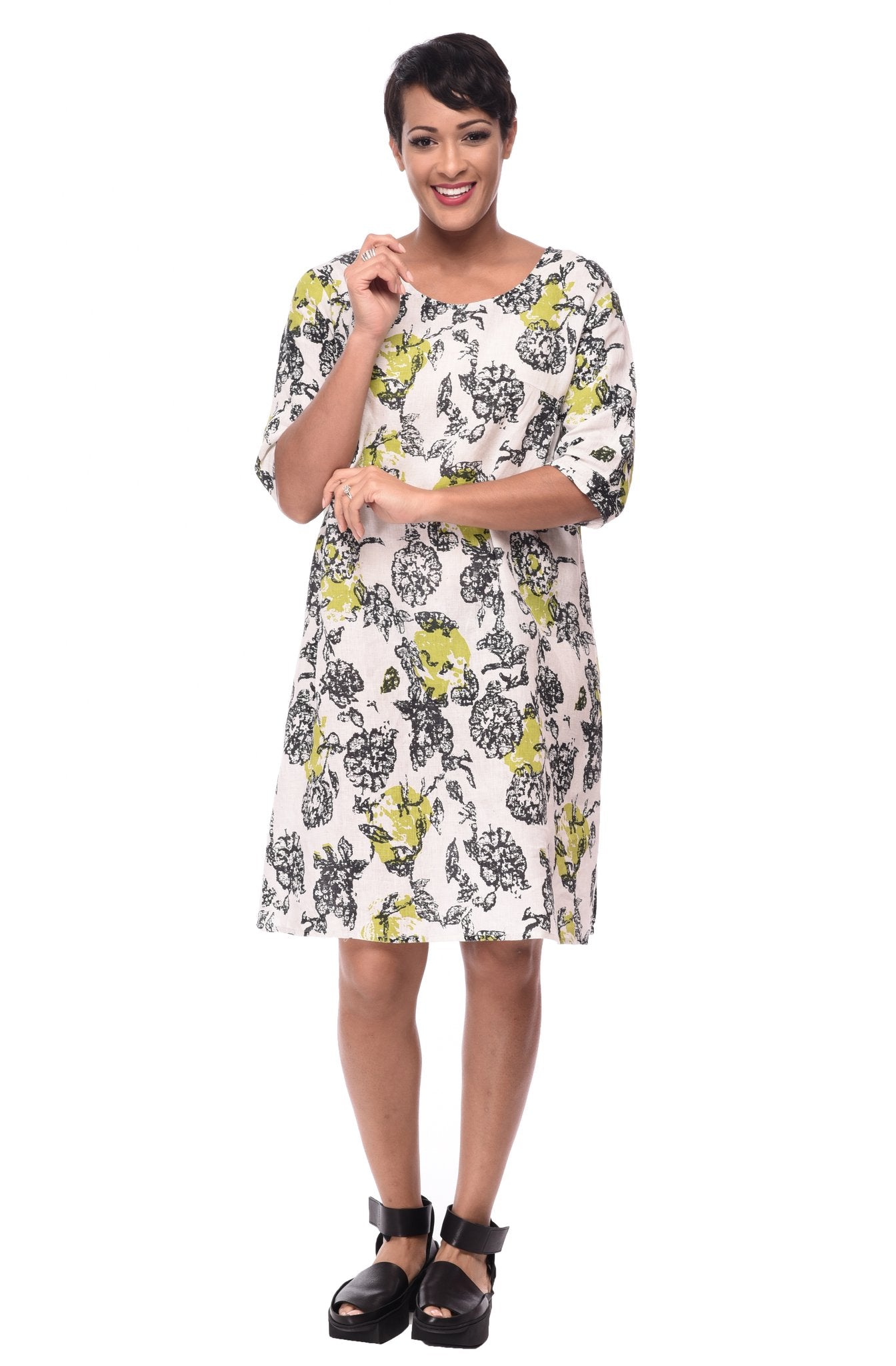 Tulip Linen Sunday Tunic Dress Citron Lagenlook Boho Resort Sml-2x