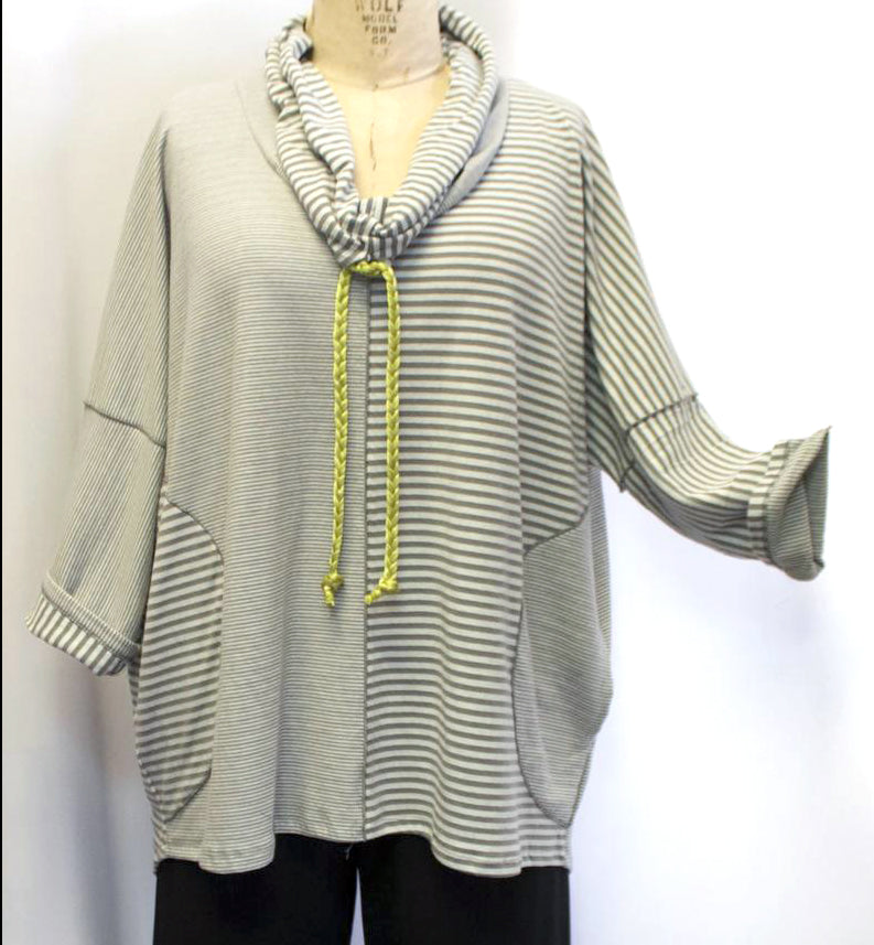 Sunheart Westport striped Pull-Over Tunic Ruched Collar Lifestyle Boho Hippie Chic SML-6X