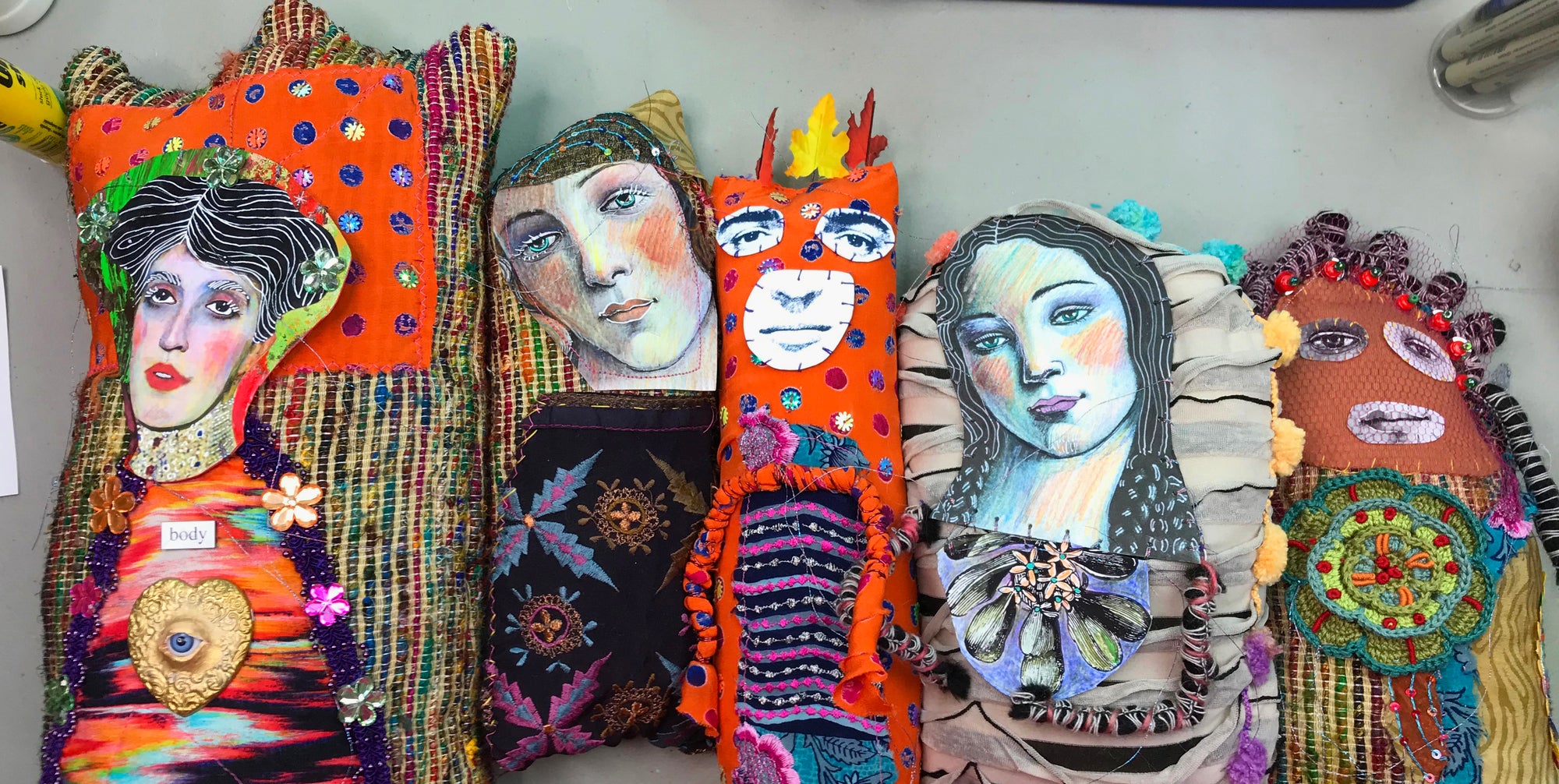 Venus One of a kind Artist Fabric Doll Silks Beads Collage Art