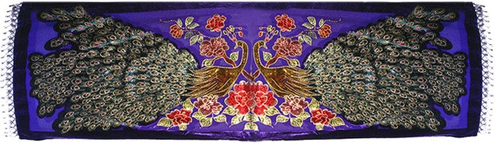 Burnout Silk Velvet Embroidered Scarf Shawl Turquoise Beaded Fringe Glam