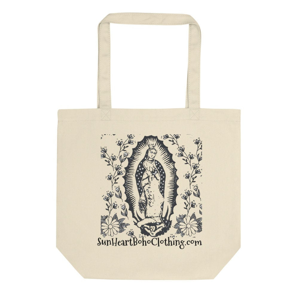 Sunheart Virgin of Guadalupe Tote Organic Cotton Religious Folk Art Book Bag