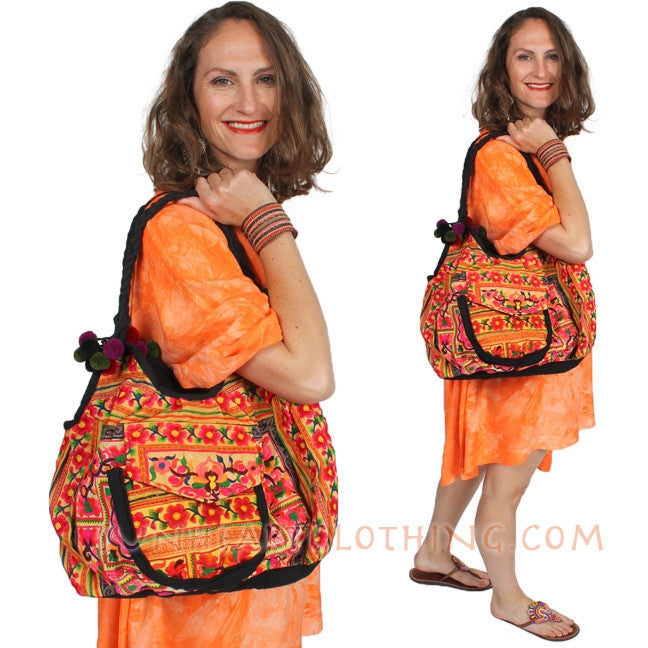 Embroidered Tote Bag Shoulder Strap Weekender Purse Bag