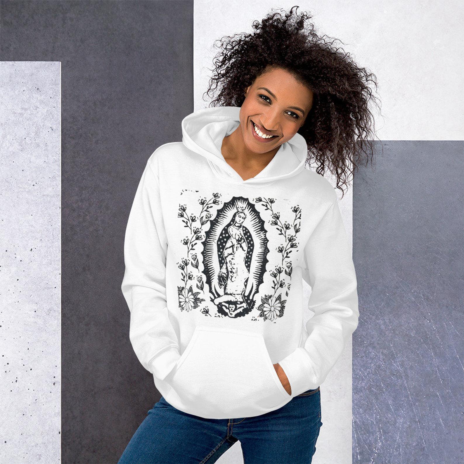 Sunheart Virgin of Guadalupe Folk Art Hoodie Pullover Small to Plus Sizes Sml-5X