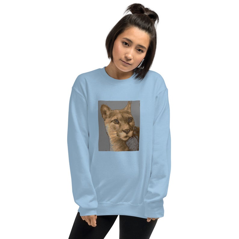 Sunheart Cougar Power Animal long-slv Pullover Small to Plus Sizes Sml-5X