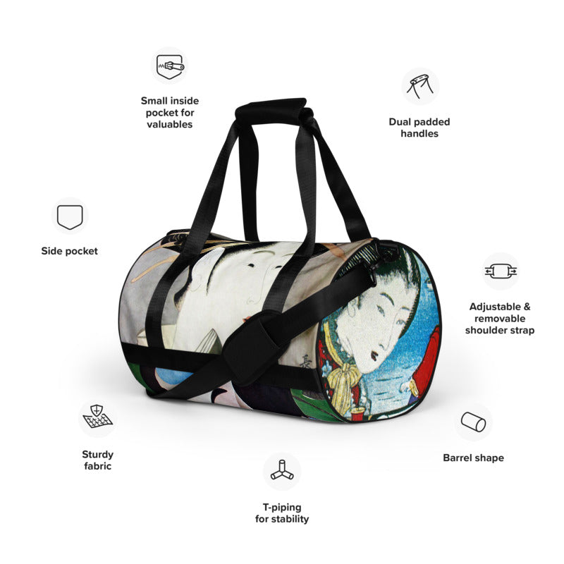 Boho Japanese Art Warrior Geisha  Gym Sports Bag Weekender Luggage Artist Duffel Bag