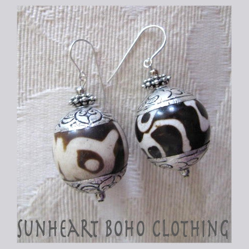 Artisian African Dzi Trade Beads Earrings Hand-Made Jewelry