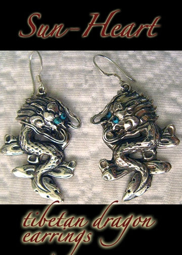 Artisian Tibetan Dragon Silver Earrings  Hand-Made Jewelry