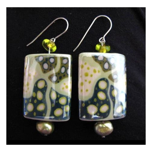 Artisian Art Nouveau Ceramic Beads Earrings Hand-Made Jewelry