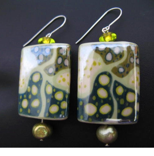 Artisian Art Nouveau Ceramic Beads Earrings Hand-Made Jewelry
