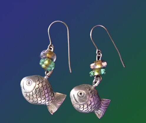 Artisian Silver Fish Bell Beads Earrings Hand-Made Jewelry