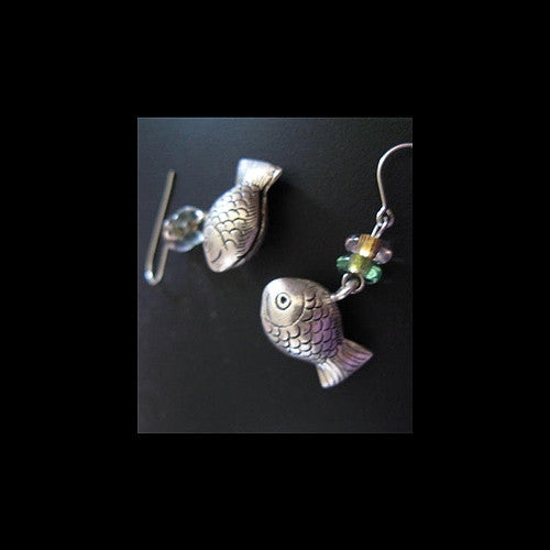 Artisian Silver Fish Bell Beads Earrings Hand-Made Jewelry