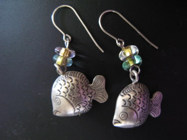 Artisian Silver Fish Bell Beads Earrings Hand-Made Jewelry