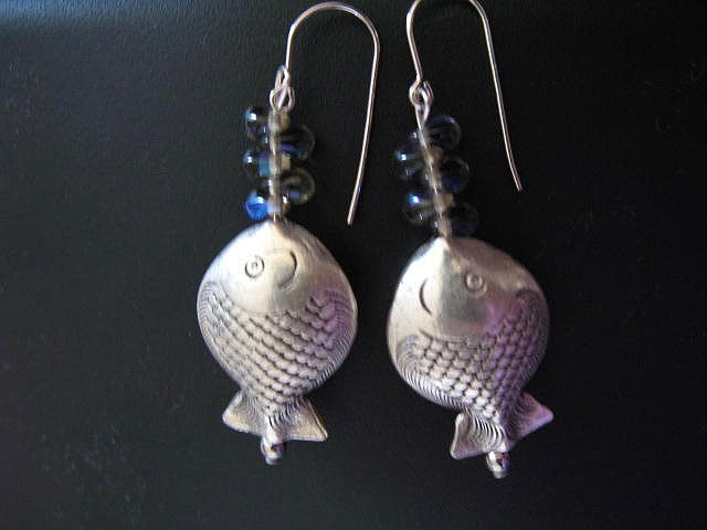 Artisian Silver Fish Beads Earrings Hand-Made Jewelry