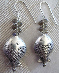 Artisian Silver Fish Beads Earrings Hand-Made Jewelry