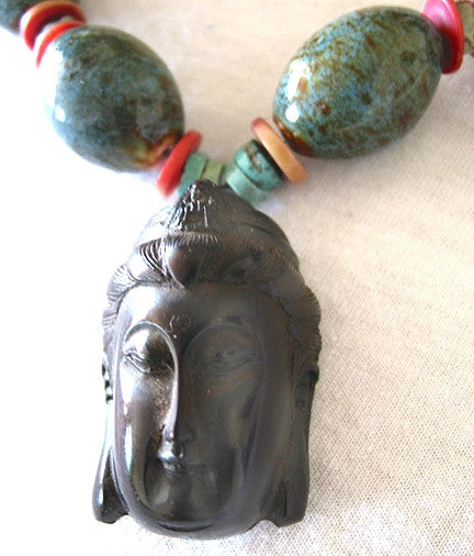 Quan Yin Turquoise Coral Necklace Artisian hand made