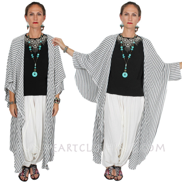 Dairi Fashions Gandourah Top & Coat In-One Stripe Sml-6x+