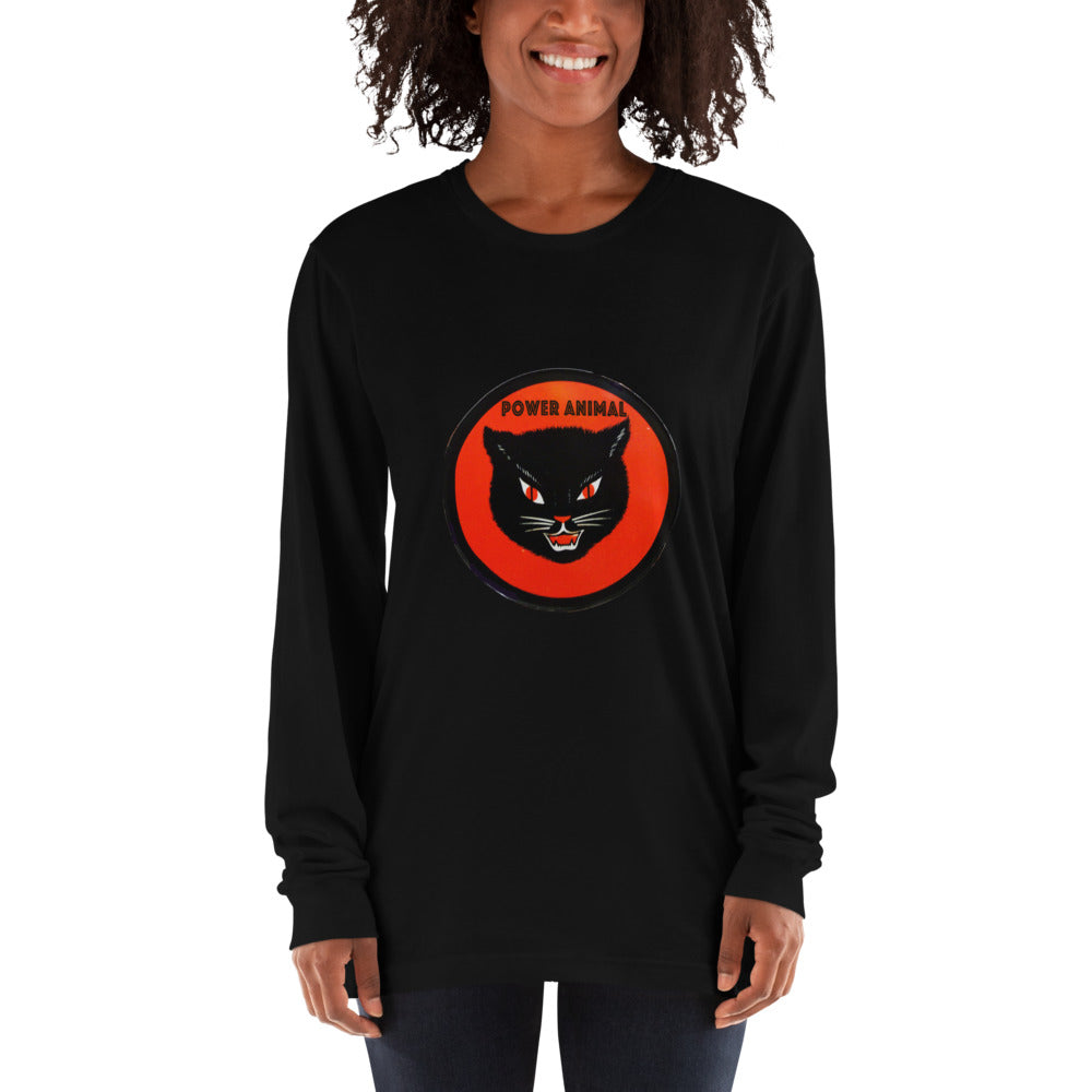 Sunheart Cotton Long-Sleeve Black Cat Tee Shirt Power Animal Shaman Gal xl-2x