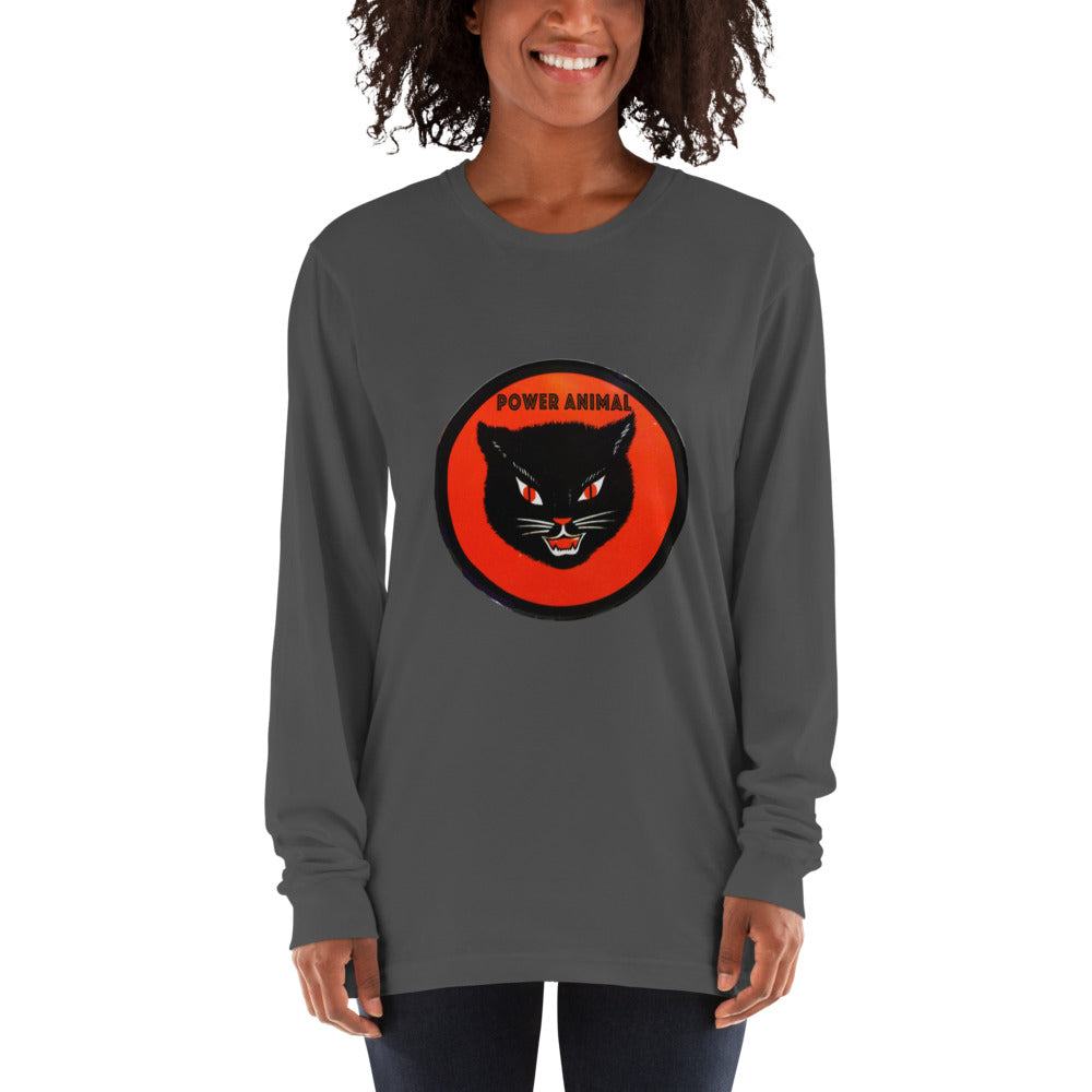 Sunheart Cotton Long-Sleeve Black Cat Tee Shirt Power Animal Shaman Gal xl-2x