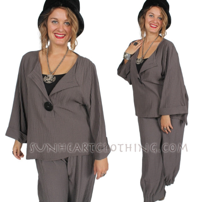 Moonlight Taupe Crepe Button Front Top Sml-1x