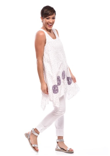 Last One! Tulip Cotton Tank Tunic Top Pleats Rosettes lagenlook Boho Sml-2X