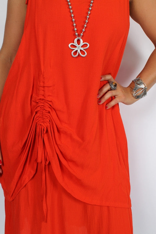 SunHeart 2-Layer Ruched Tank Brown Dress Resort Wear Sml-1x
