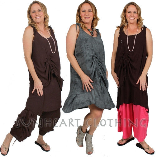 SunHeart 2-Layer Ruched Tank Brown Dress Resort Wear Sml-1x