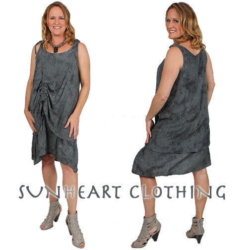 SunHeart 2-Layer Ruched Tank Top or Dress Batik Resort Wear Sml-2x