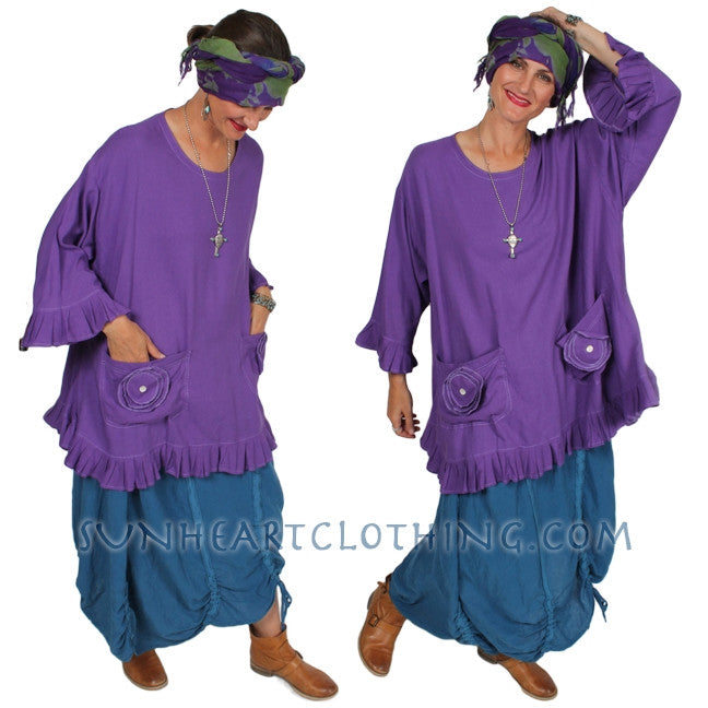 Sunheart Sedona Ruffle Tunic Top Ramie Linen Boho Hippie Chic Resort Wear Sml-5x
