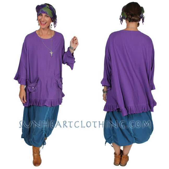 Sunheart Sedona Ruffle Tunic Top Ramie Linen Boho Hippie Chic Resort Wear Sml-5x