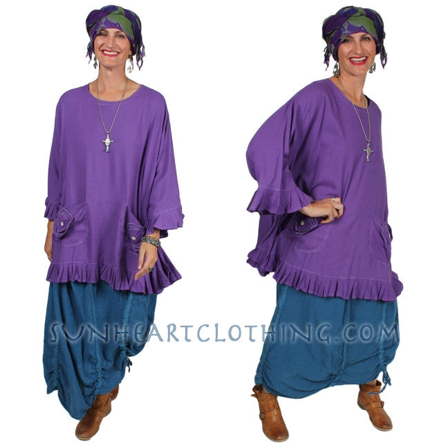 Sunheart Sedona Ruffle Tunic Top Ramie Linen Boho Hippie Chic Resort Wear Sml-5x