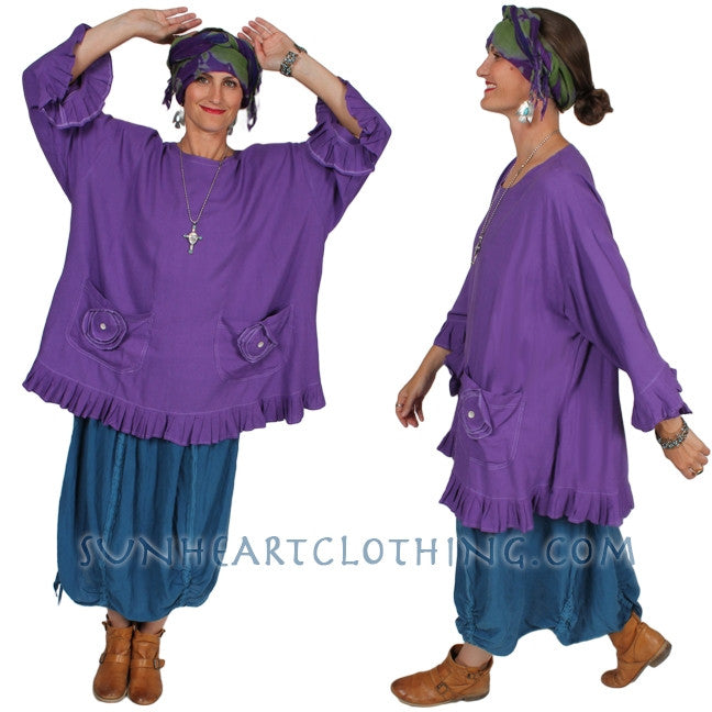 Sunheart Sedona Ruffle Tunic Top Ramie Linen Boho Hippie Chic Resort Wear Sml-5x