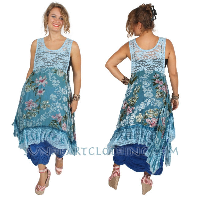 SunHeart Blue Roses Silk Velvet Tassel Dress Sml-5x