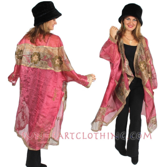 Sunheart Vintage Silk Roses Cachet Coat Boho Embroidered ooak  SML-7X
