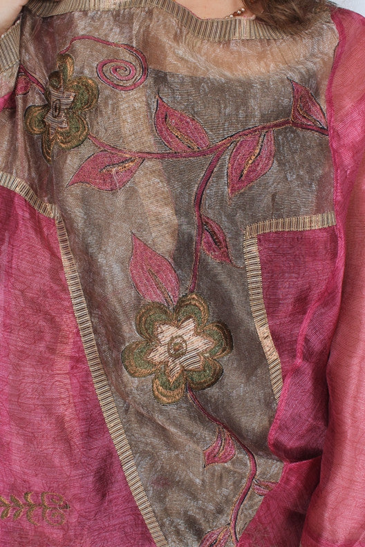 Sunheart Vintage Silk Roses Cachet Coat Boho Embroidered ooak  SML-7X