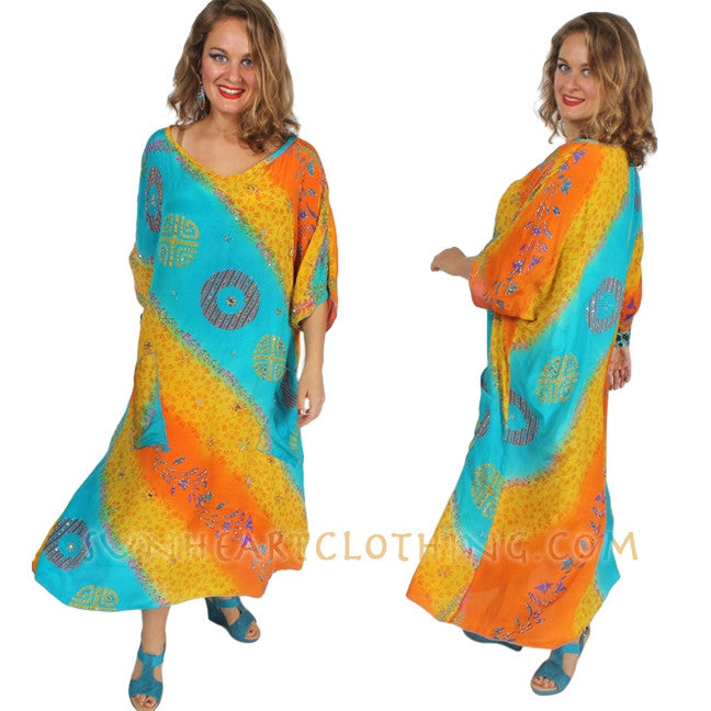Sunheart Vintage Silk Mardi Gras Dress Beaded & Embroidered