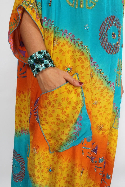 Sunheart Vintage Silk Mardi Gras Dress Beaded & Embroidered