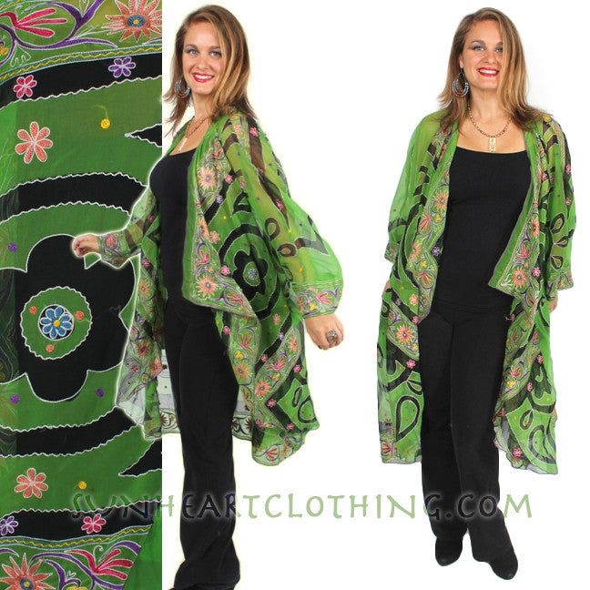 Sunheart Vintage Silk Embroidered Cachet Coat Sml-7x