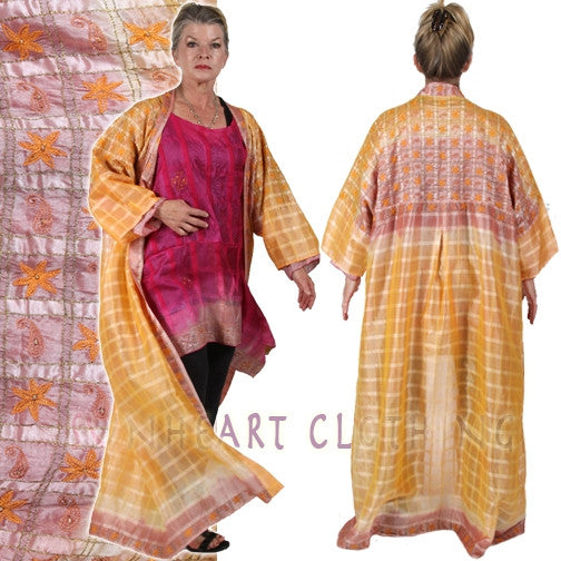 Sunheart Vintage Silk Coral Embroidered Coat Sml-5x