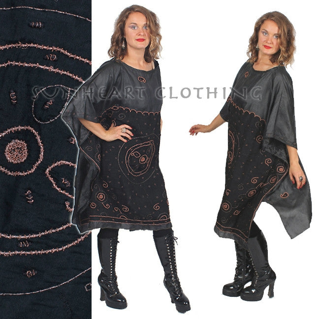 SUNHEART VINTAGE SILK COPPER EMBROIDERED CAFTAN TOP
