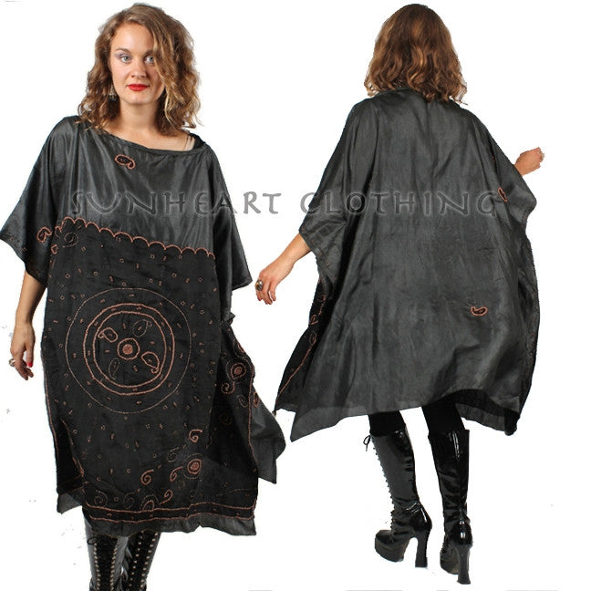 SUNHEART VINTAGE SILK COPPER EMBROIDERED CAFTAN TOP
