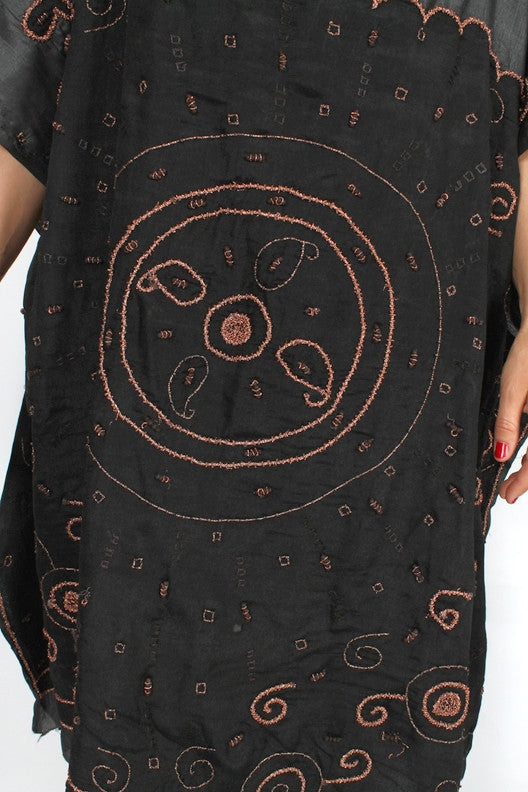 SUNHEART VINTAGE SILK COPPER EMBROIDERED CAFTAN TOP