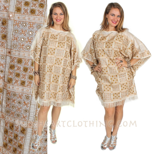 Sunheart Vintage Silk Embroidered Caftan Poncho Top Sml-8x