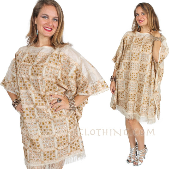 Sunheart Vintage Silk Embroidered Caftan Poncho Top Sml-8x