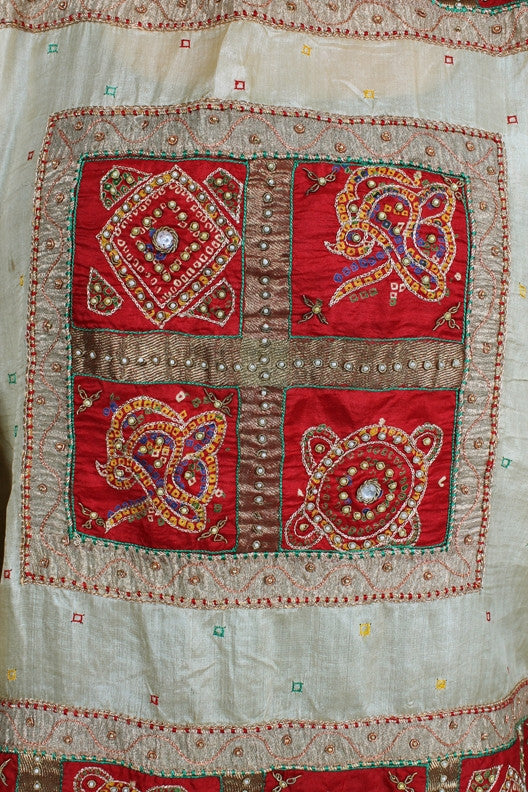 SunHeart Vintage Silk Embroidered Caftan Jeweled Poncho Tunic Top Sml-7x