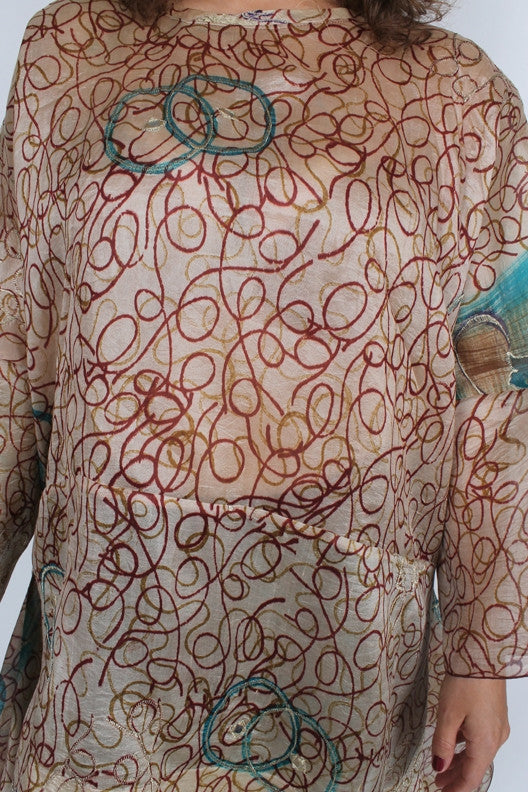 SunHeart Vintage Silk Spirals Boho Tunic Top one-of-a-kind originals Sml-4x