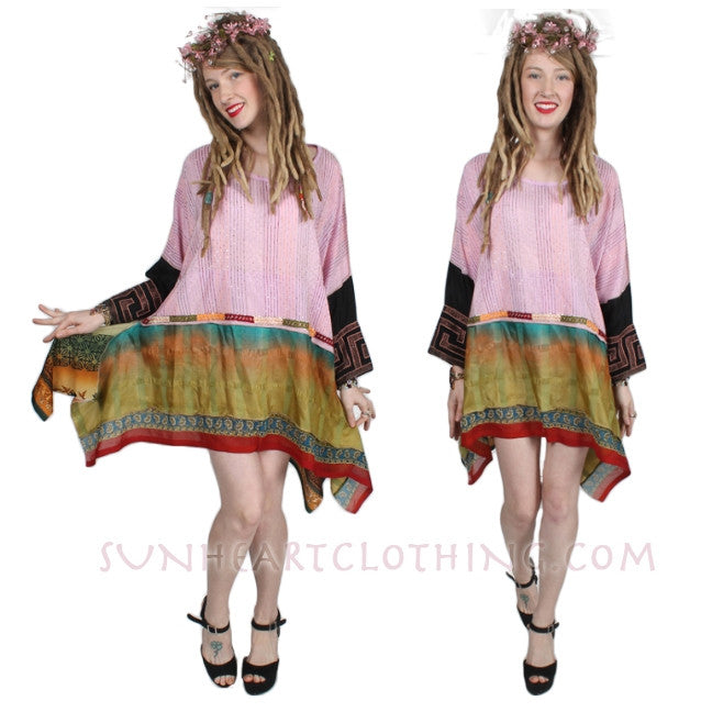 Sunheart Vintage Silk Bohemian Tunic Top Embroidered Sml-3x