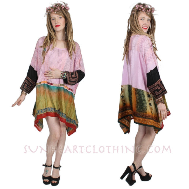 Sunheart Vintage Silk Bohemian Tunic Top Embroidered Sml-3x