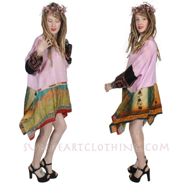 Sunheart Vintage Silk Bohemian Tunic Top Embroidered Sml-3x