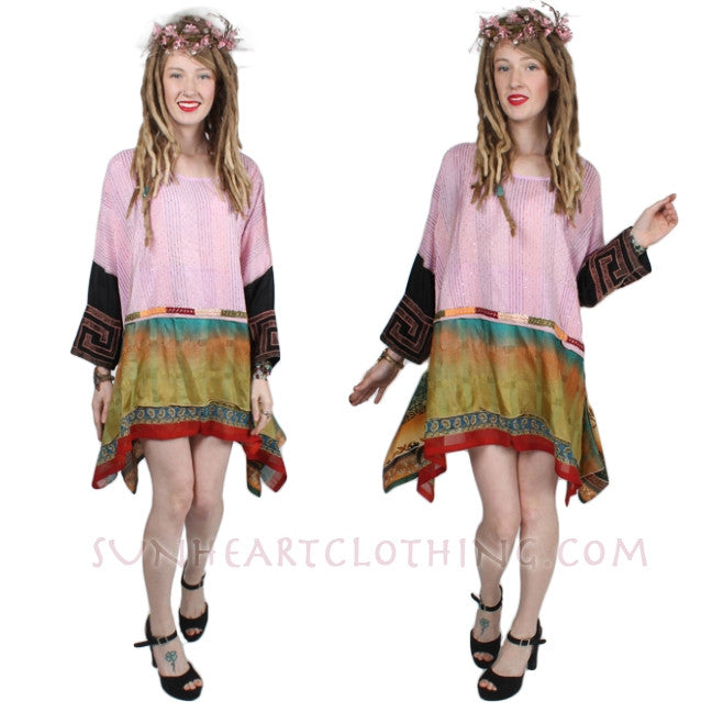 Sunheart Vintage Silk Bohemian Tunic Top Embroidered Sml-3x