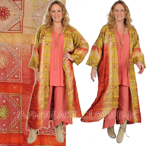 SunHeart Vintage Silk Embroidery Taj Mahal Coat Boho Hippie Chic ooak
